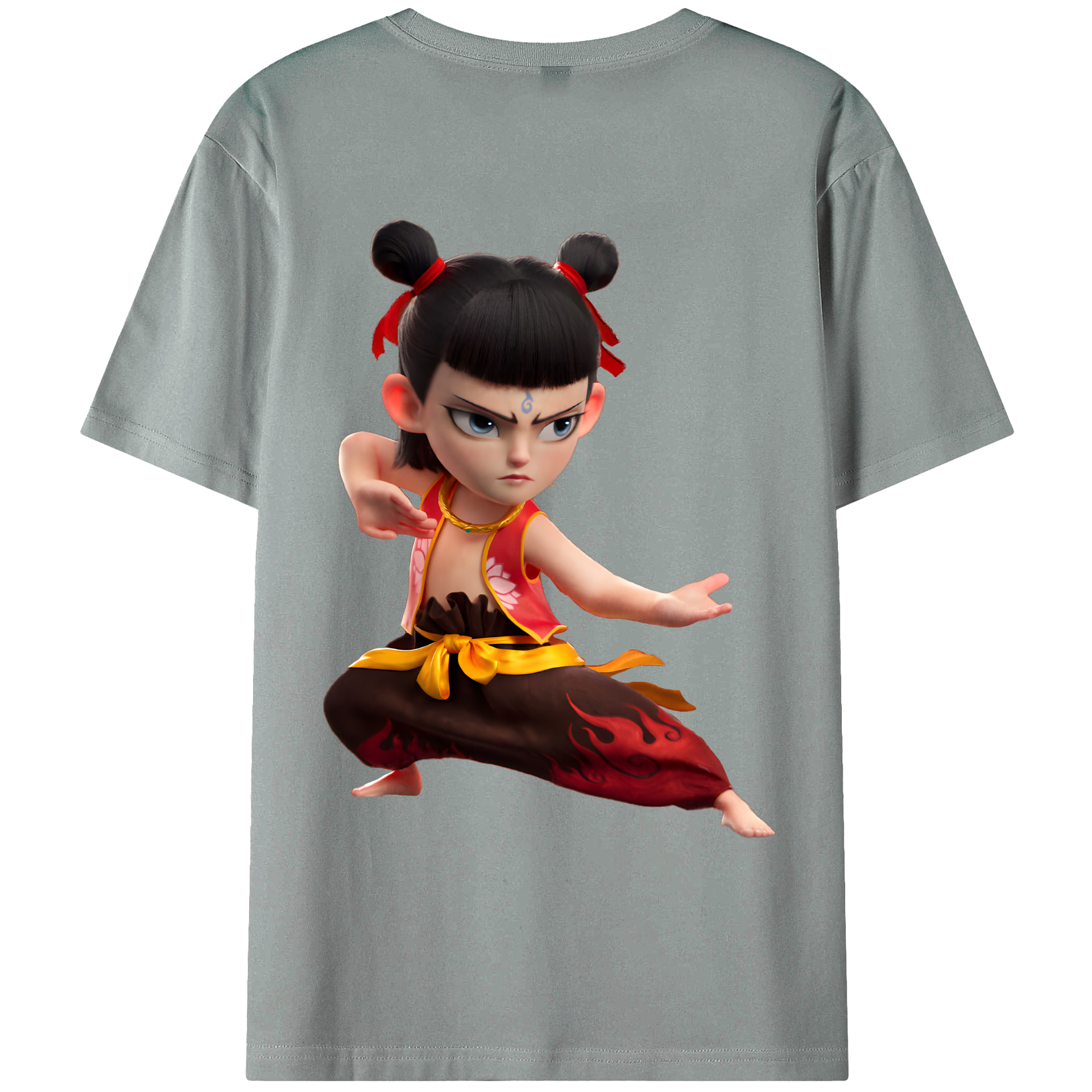 （画像用） Ne Zha 2 ナタ 魔童の大暴れ 綿100％ メンズ半袖Tシャツ（バックプリント） 通気性